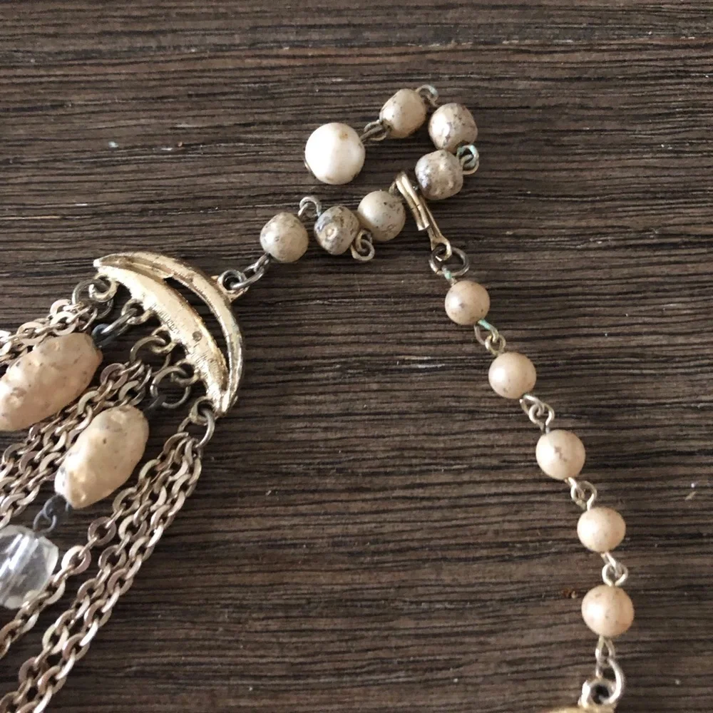 Vintage beaded and chain layered choker collar necklace